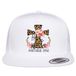 He is Risen Jesus Christian Happy Easter Floral Leopard Flat Bill Trucker Hat