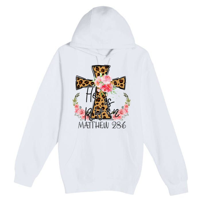 He is Risen Jesus Christian Happy Easter Floral Leopard Premium Pullover Hoodie