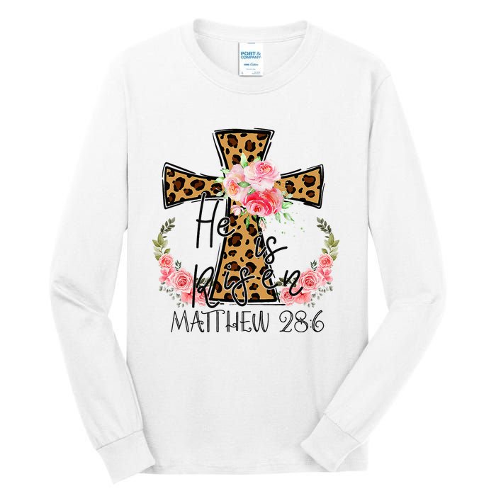 He is Risen Jesus Christian Happy Easter Floral Leopard Tall Long Sleeve T-Shirt