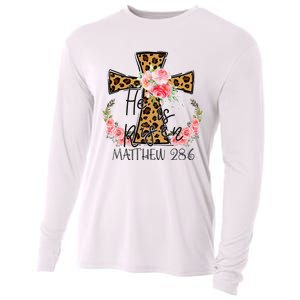 He is Risen Jesus Christian Happy Easter Floral Leopard Cooling Performance Long Sleeve Crew