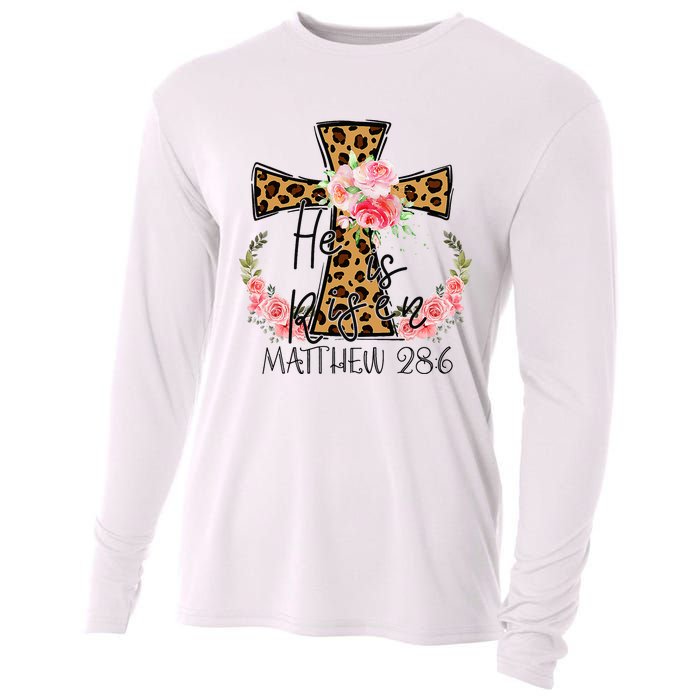 He is Risen Jesus Christian Happy Easter Floral Leopard Cooling Performance Long Sleeve Crew