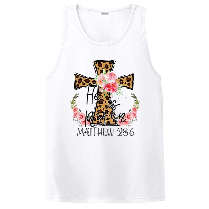 He is Risen Jesus Christian Happy Easter Floral Leopard PosiCharge Competitor Tank