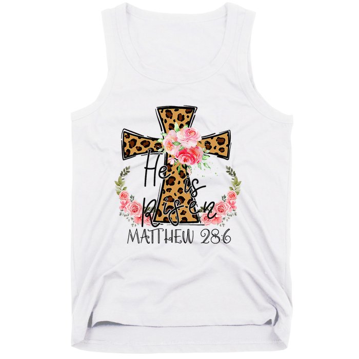 He is Risen Jesus Christian Happy Easter Floral Leopard Tank Top