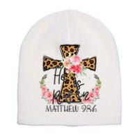 He is Risen Jesus Christian Happy Easter Floral Leopard Short Acrylic Beanie