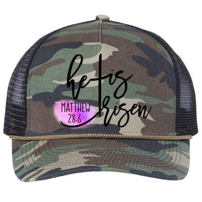 He Is Risen Matthew 28 6 Easter Day Good Friday Cross Design Gift Retro Rope Trucker Hat Cap