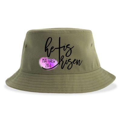 He Is Risen Matthew 28 6 Easter Day Good Friday Cross Design Gift Sustainable Bucket Hat