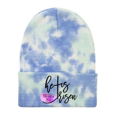 He Is Risen Matthew 28 6 Easter Day Good Friday Cross Design Gift Tie Dye 12in Knit Beanie