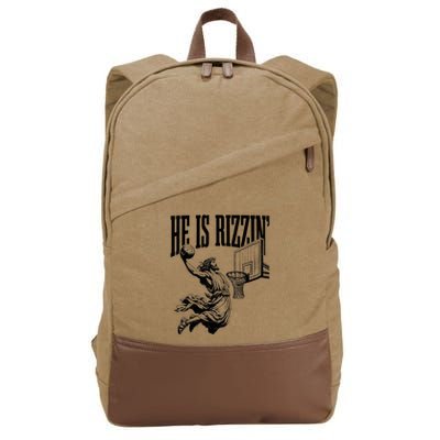He Is Rizzin Funny Jesus Basketball Easter Meme Cotton Canvas Backpack