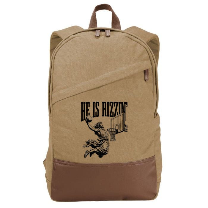 He Is Rizzin Funny Jesus Basketball Easter Meme Cotton Canvas Backpack