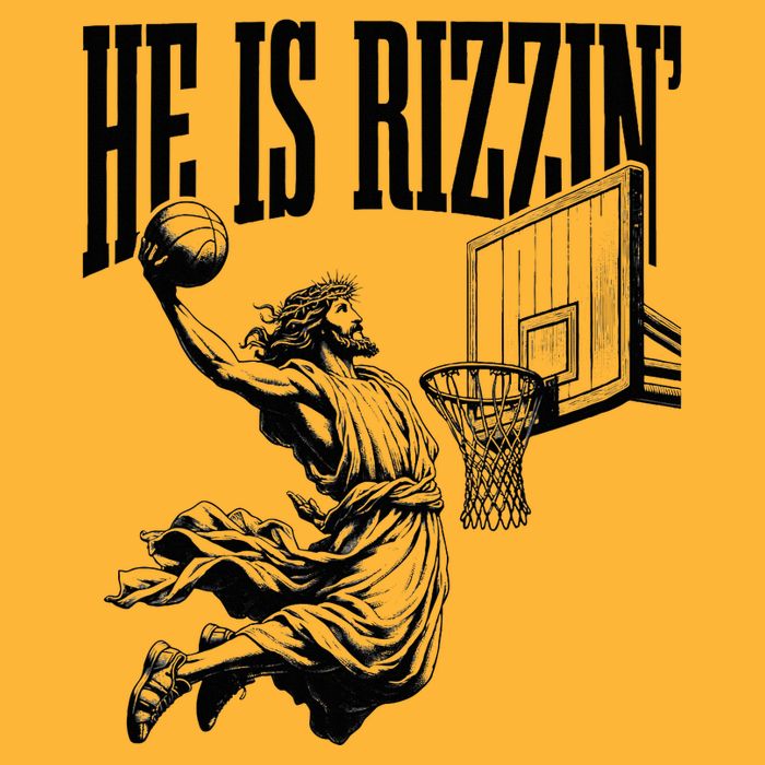 He Is Rizzin Funny Jesus Basketball Easter Meme Sustainable Knit Beanie