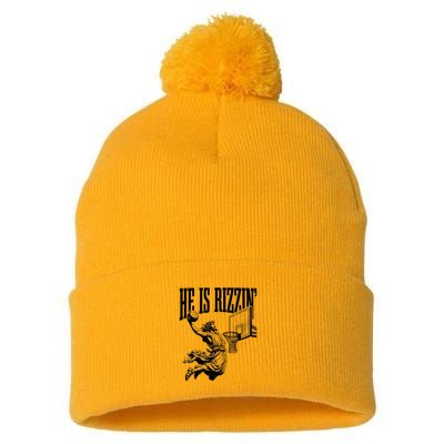 He Is Rizzin Funny Jesus Basketball Easter Meme Pom Pom 12in Knit Beanie