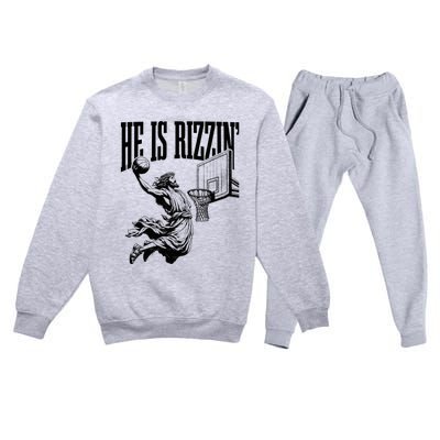 He Is Rizzin Funny Jesus Basketball Easter Meme Premium Crewneck Sweatsuit Set