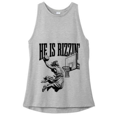 He Is Rizzin Funny Jesus Basketball Easter Meme Ladies PosiCharge Tri-Blend Wicking Tank