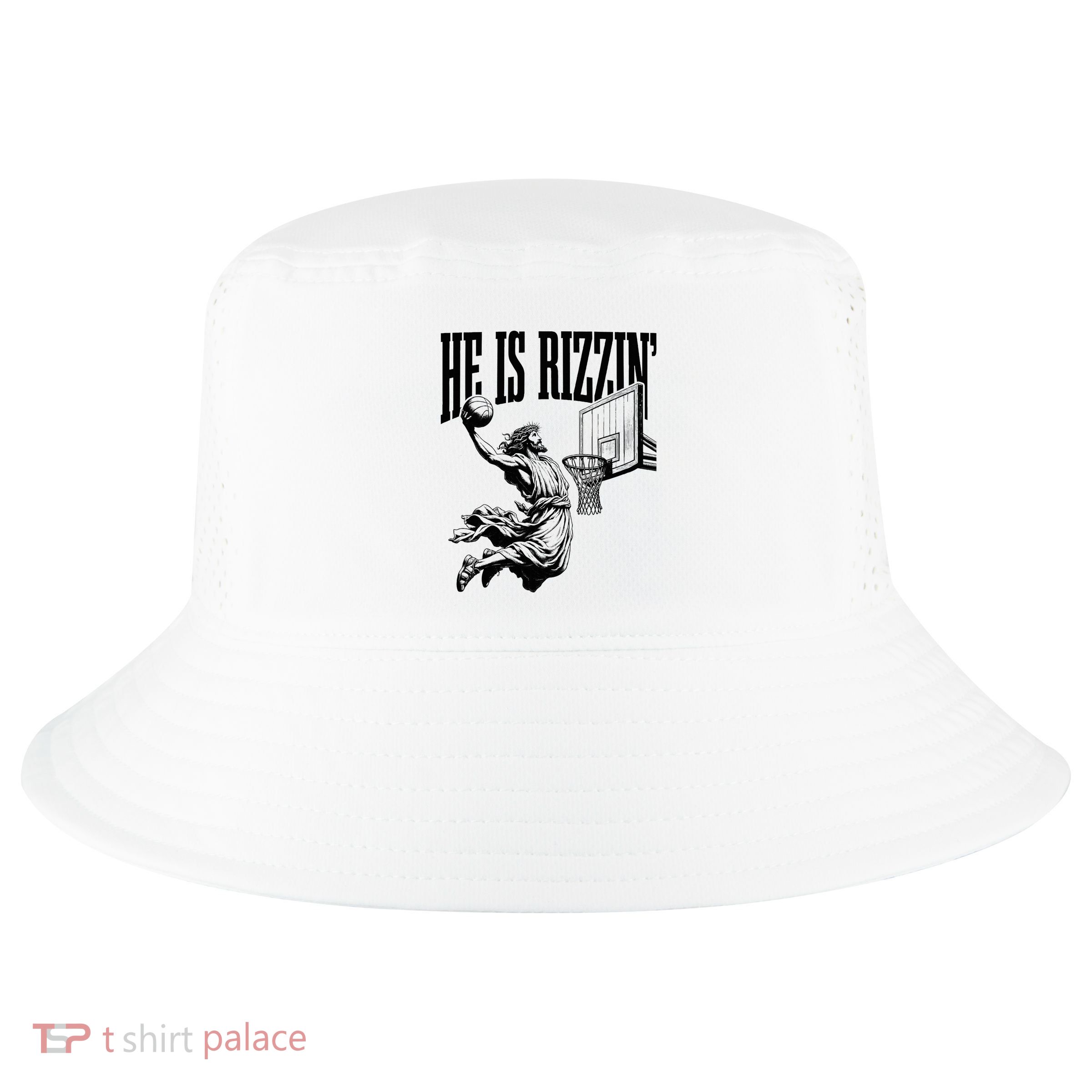 He Is Rizzin Funny Jesus Basketball Easter Meme Cool Comfort Performance Bucket Hat
