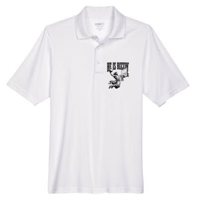 He Is Rizzin Funny Jesus Basketball Easter Meme Men's Origin Performance Pique Polo