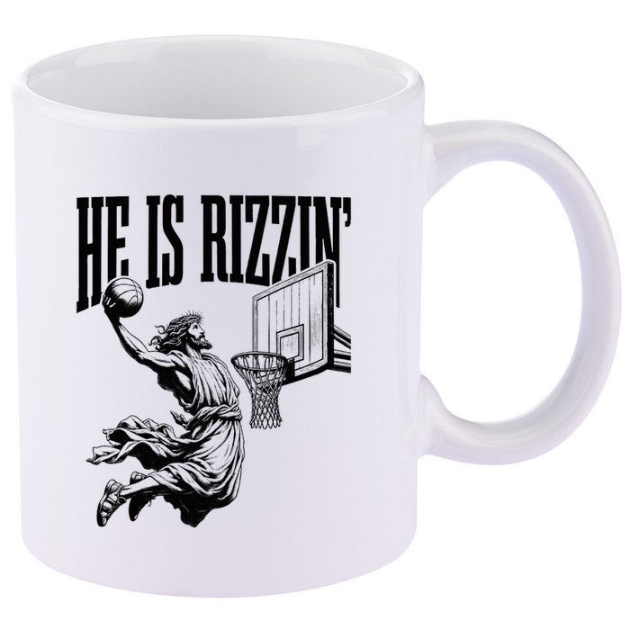 He Is Rizzin Funny Jesus Basketball Easter Meme 11oz C Handle Ceramic Mug