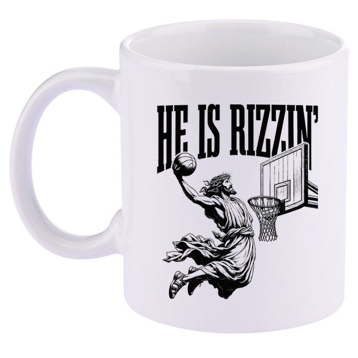 He Is Rizzin Funny Jesus Basketball Easter Meme 11oz C Handle Ceramic Mug