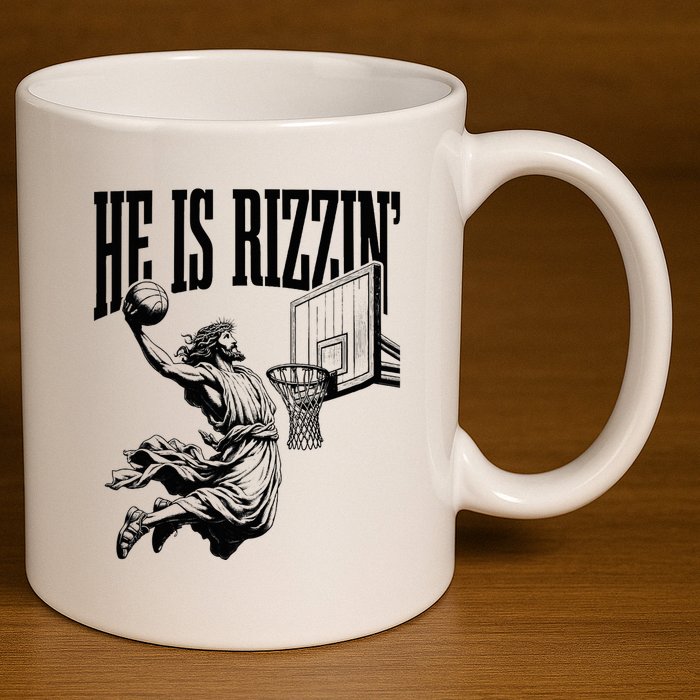 He Is Rizzin Funny Jesus Basketball Easter Meme 11oz C Handle Ceramic Mug