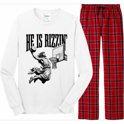 He Is Rizzin Funny Jesus Basketball Easter Meme Long Sleeve Pajama Set