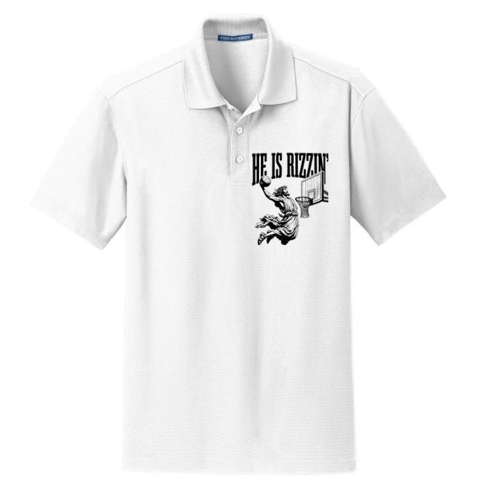 He Is Rizzin Funny Jesus Basketball Easter Meme Dry Zone Grid Polo