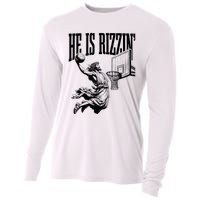 He Is Rizzin Funny Jesus Basketball Easter Meme Cooling Performance Long Sleeve Crew