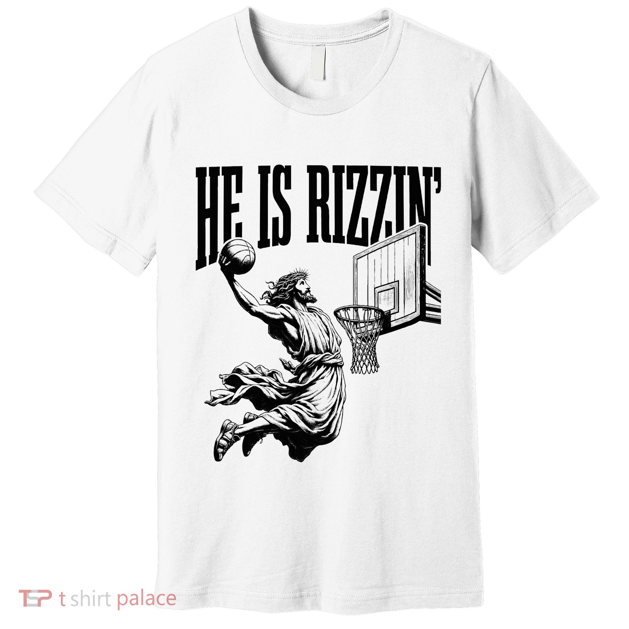 He Is Rizzin Funny Jesus Basketball Easter Meme Premium T-Shirt