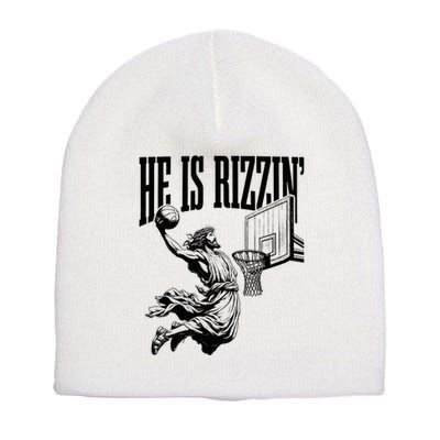 He Is Rizzin Funny Jesus Basketball Easter Meme Short Acrylic Beanie