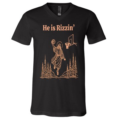 He Is Risen Funny Easter Of Jesus Playing Basketball V-Neck T-Shirt