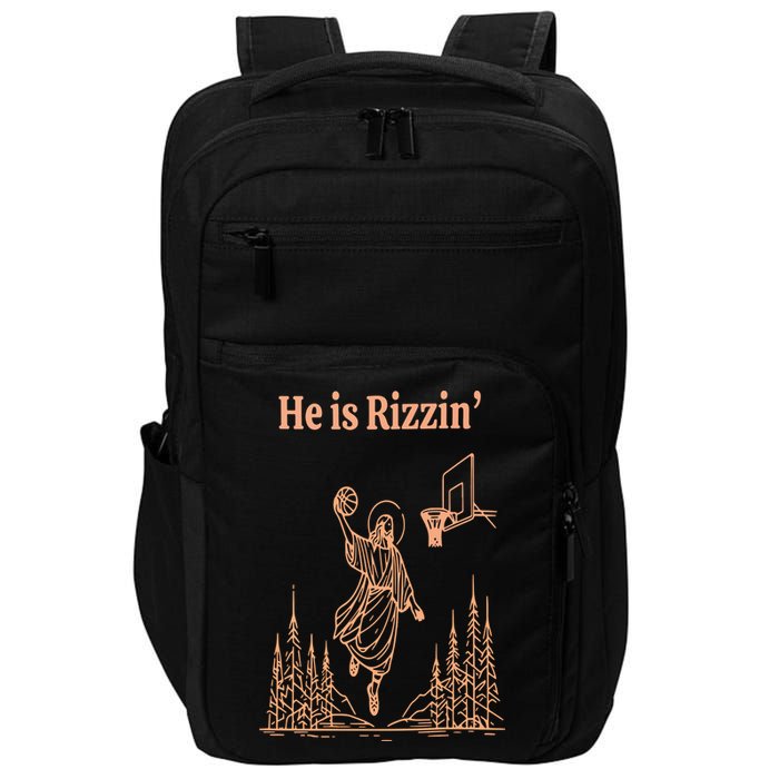 He Is Risen Funny Easter Of Jesus Playing Basketball Impact Tech Backpack
