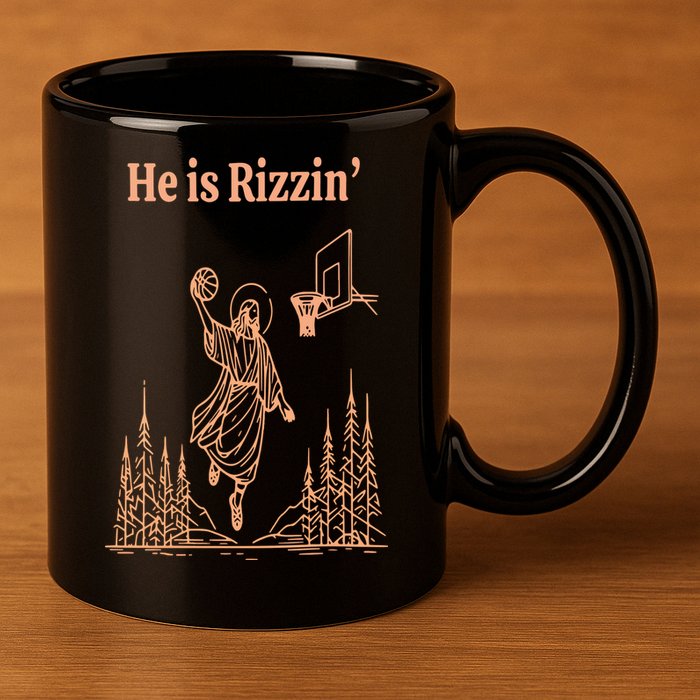 He Is Risen Funny Easter Of Jesus Playing Basketball 11oz C Handle Ceramic Mug