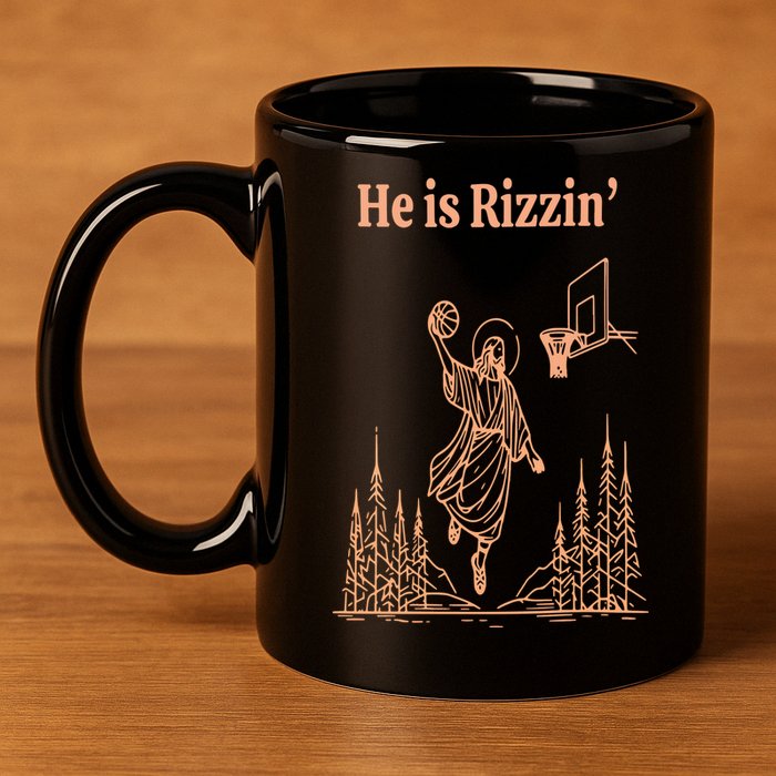 He Is Risen Funny Easter Of Jesus Playing Basketball 11oz C Handle Ceramic Mug