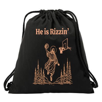 He Is Risen Funny Easter Of Jesus Playing Basketball Drawstring Bag