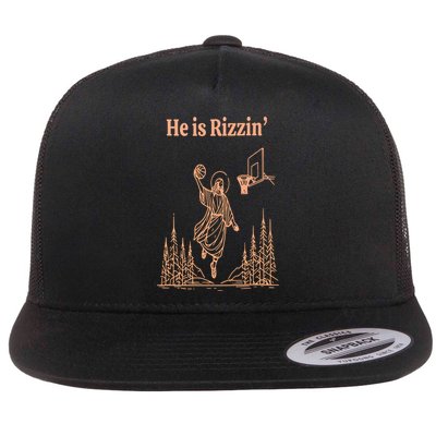 He Is Risen Funny Easter Of Jesus Playing Basketball Flat Bill Trucker Hat