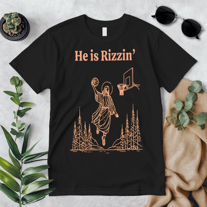 He Is Risen Funny Easter Of Jesus Playing Basketball Premium T-Shirt