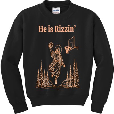 He Is Risen Funny Easter Of Jesus Playing Basketball Kids Sweatshirt