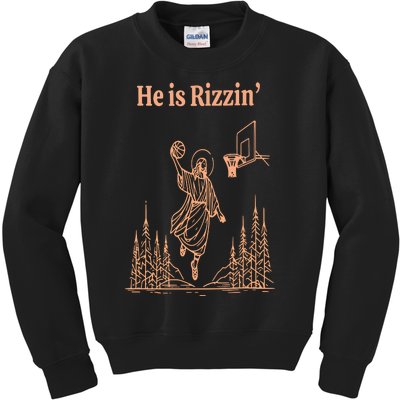 He Is Risen Funny Easter Of Jesus Playing Basketball Kids Sweatshirt