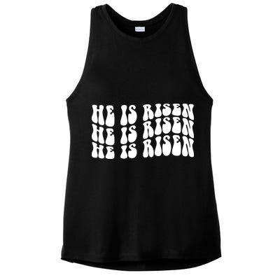 He Is Risen Jesus Retro Groovy Easter Ladies PosiCharge Tri-Blend Wicking Tank