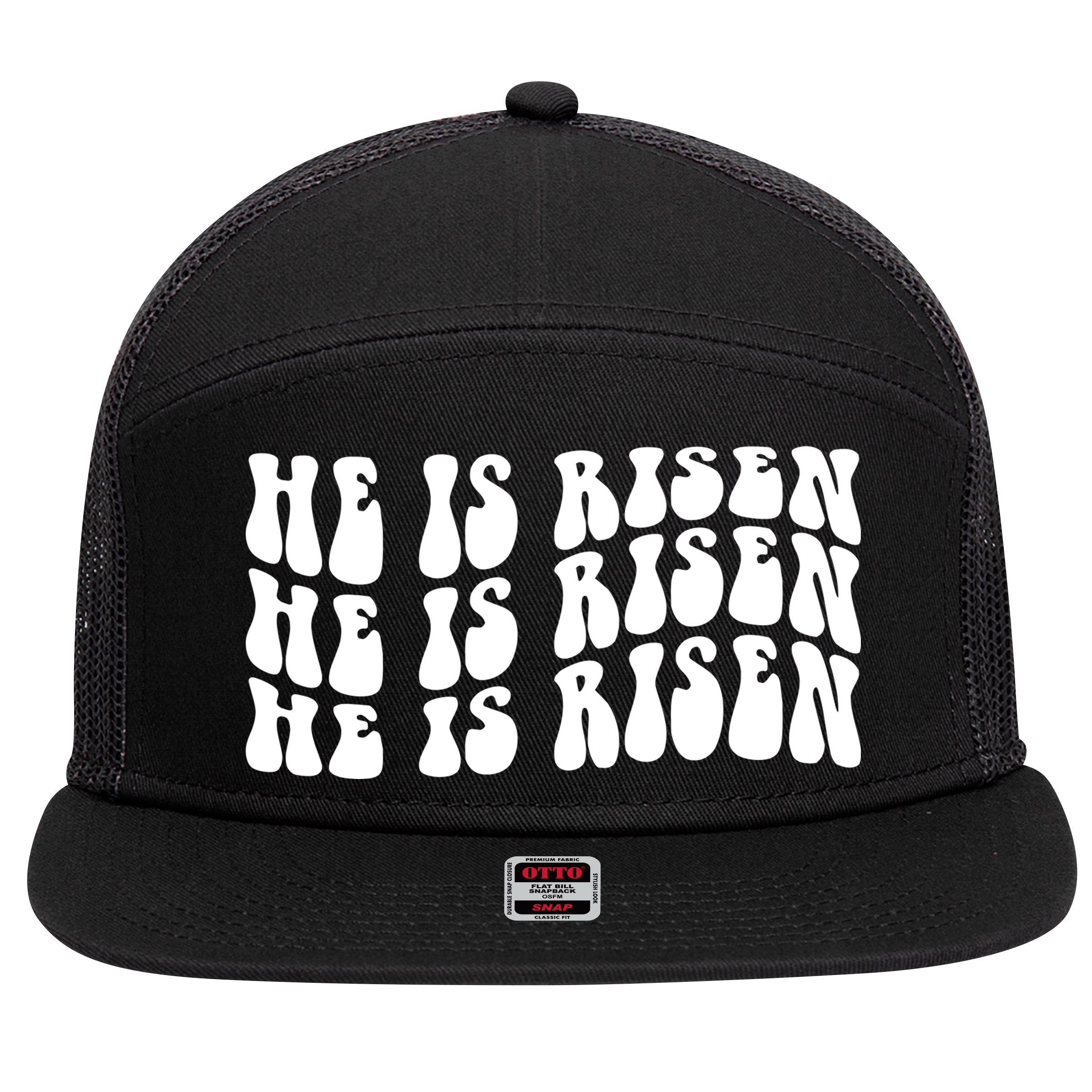 He Is Risen Jesus Retro Groovy Easter 7 Panel Mesh Trucker Snapback Hat