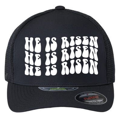 He Is Risen Jesus Retro Groovy Easter Flexfit Unipanel Trucker Cap