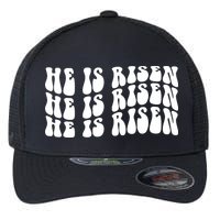 He Is Risen Jesus Retro Groovy Easter Flexfit Unipanel Trucker Cap