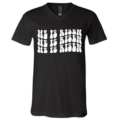 He Is Risen Jesus Retro Groovy Easter V-Neck T-Shirt