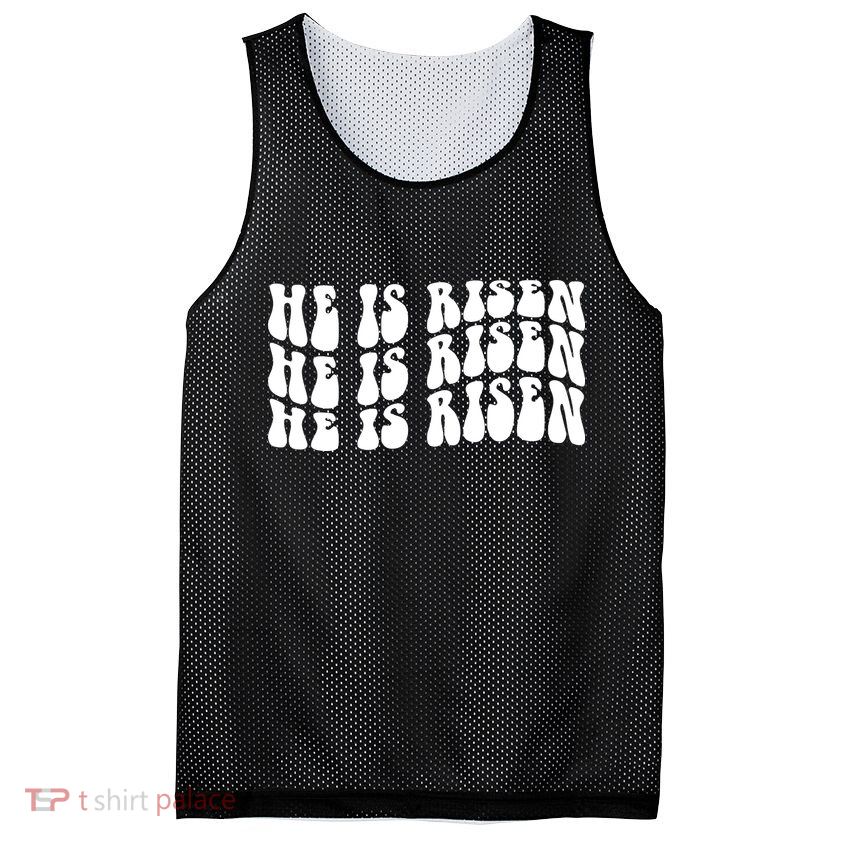 He Is Risen Jesus Retro Groovy Easter Mesh Reversible Basketball Jersey Tank