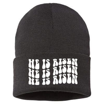 He Is Risen Jesus Retro Groovy Easter Sustainable Knit Beanie