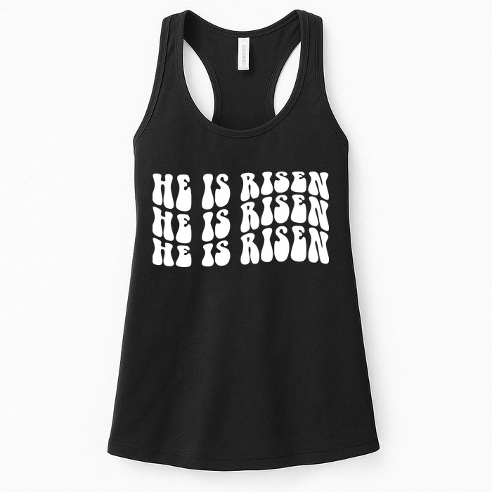He Is Risen Jesus Retro Groovy Easter Womens Tank Top