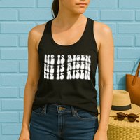 He Is Risen Jesus Retro Groovy Easter Womens Tank Top