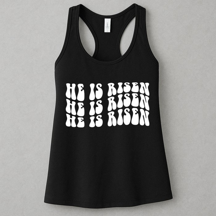 He Is Risen Jesus Retro Groovy Easter Womens Tank Top