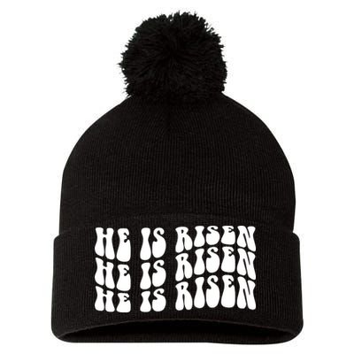 He Is Risen Jesus Retro Groovy Easter Pom Pom 12in Knit Beanie