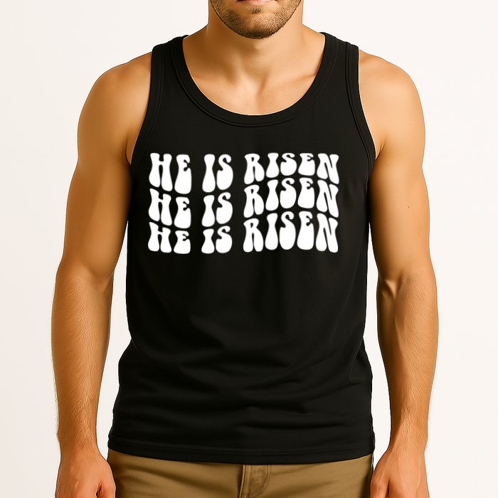 He Is Risen Jesus Retro Groovy Easter Tank Top