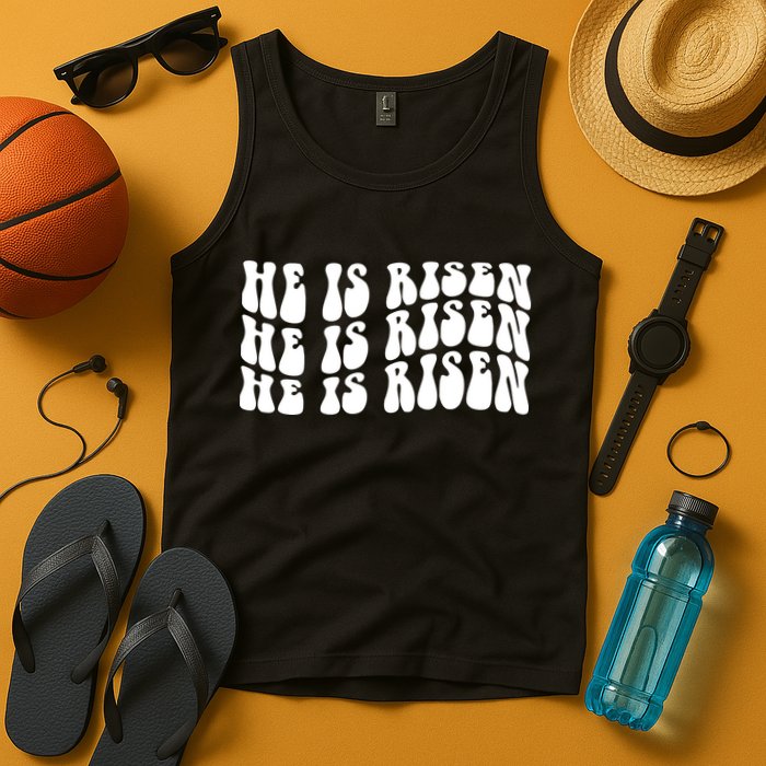 He Is Risen Jesus Retro Groovy Easter Tank Top