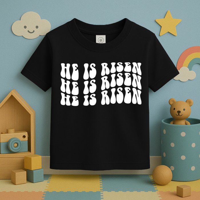 He Is Risen Jesus Retro Groovy Easter Toddler T-Shirt